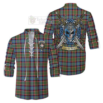 Aikenhead Tartan Ghillie Kilt Shirt with Family Crest Celtic Skull Style Men - Tartan Vibes Clothing