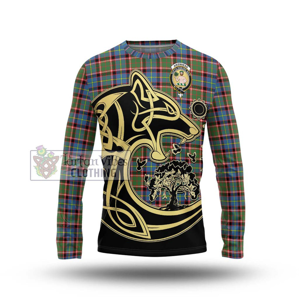 Aikenhead Tartan Long Sleeve T-Shirt with Family Crest Celtic Wolf Style Unisex - Tartan Vibes Clothing