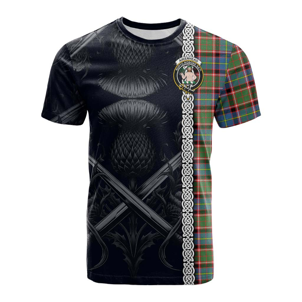Aikenhead Tartan Cotton T-shirt with Family Crest Cross Sword Thistle Celtic Vibes Kid's Shirt - Tartan Vibes Clothing