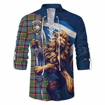 Aikenhead Tartan Family Crest Ghillie Kilt Shirt with Scottish Majestic Lion Men - Tartan Vibes Clothing