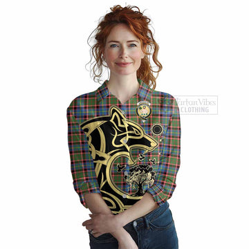 Aikenhead Tartan Women's Casual Shirt with Family Crest Celtic Wolf Style Female - Tartan Vibes Clothing