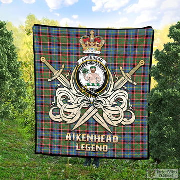 Aikenhead Tartan Quilt with Clan Crest and the Golden Sword of Courageous Legacy Super King Quilt 91" x 110" - Tartan Vibes Clothing