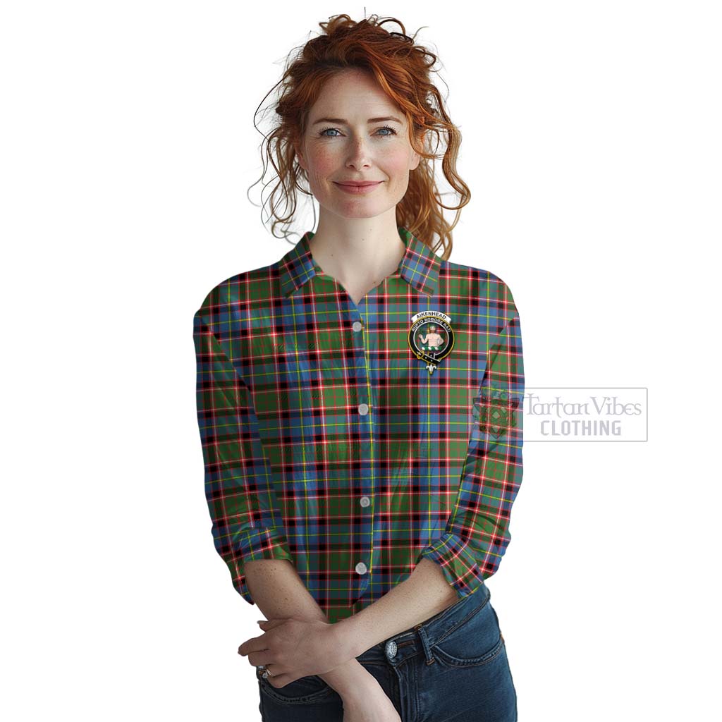 Aikenhead Tartan Women's Casual Shirt with Family Crest Celtic Skull Style Female - Tartan Vibes Clothing