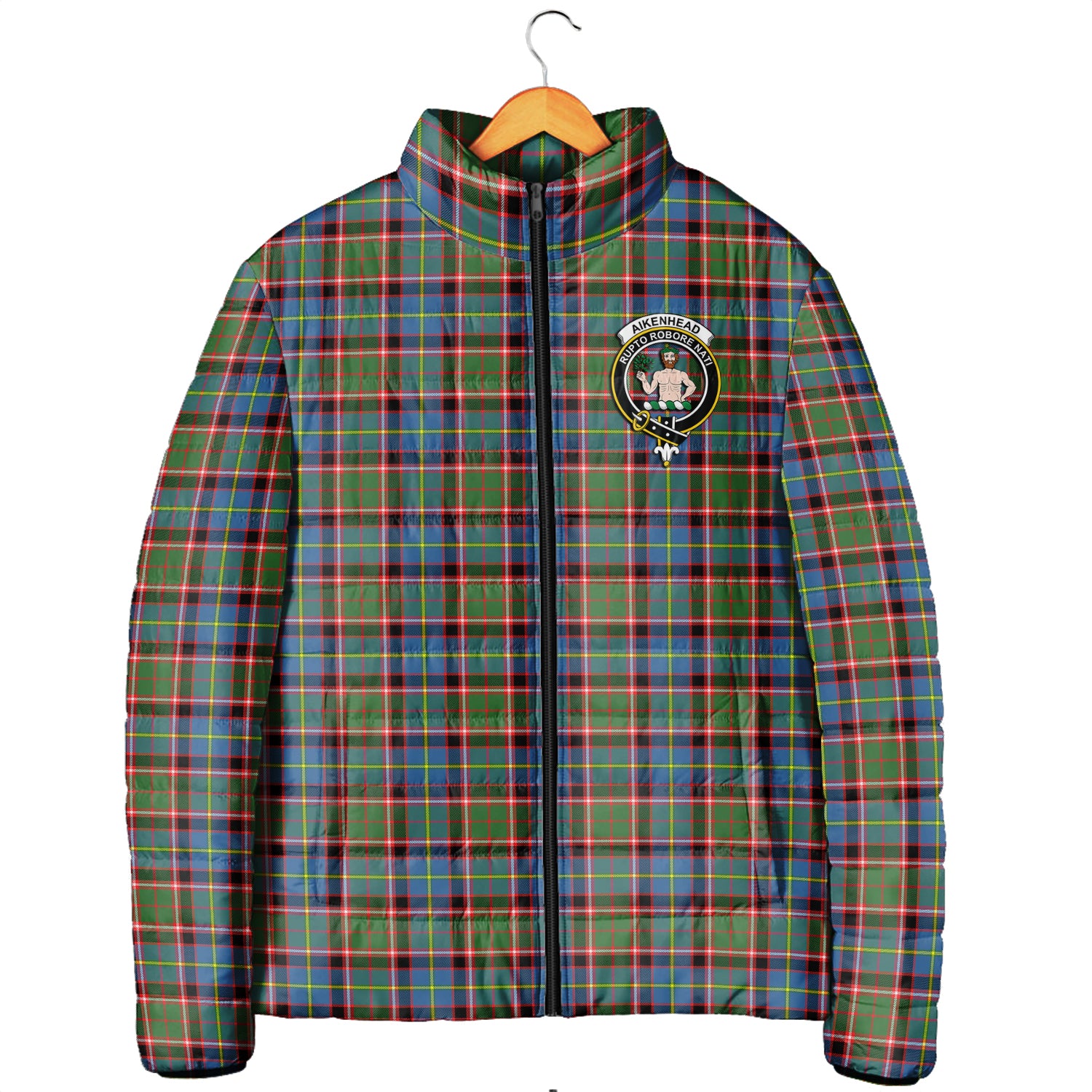 Aikenhead Tartan Padded Jacket with Family Crest Men's Padded Jacket - Tartan Vibes Clothing