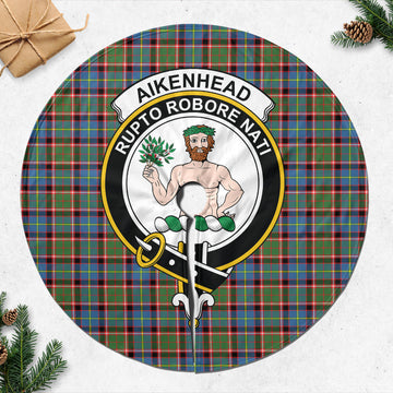Aikenhead Tartan Christmas Tree Skirt with Family Crest - Tartanvibesclothing