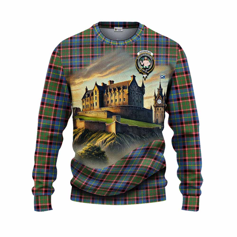 Aikenhead Tartan Family Crest Knitted Sweater with Scottish Ancient Castle Style Unisex - Tartan Vibes Clothing