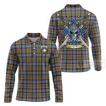Aikenhead Tartan Long Sleeve Polo Shirt with Family Crest Celtic Skull Style Unisex - Tartan Vibes Clothing