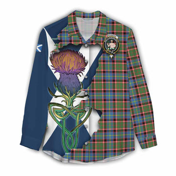 Tartan Vibes Clothing Aikenhead Tartan Family Crest Women's Casual Shirt Scottish Thistle Celtic Inspired