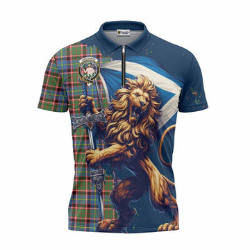 Aikenhead Tartan Family Crest Zipper Polo Shirt with Scottish Majestic Lion Unisex - Tartan Vibes Clothing