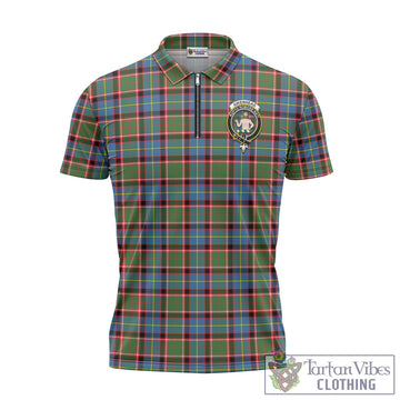 Tartan Vibes Clothing Aikenhead Tartan Zipper Polo Shirt with Family Crest