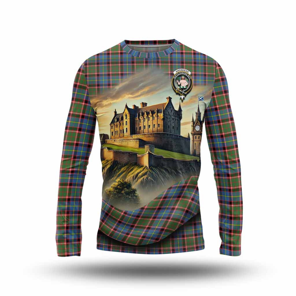Aikenhead Tartan Family Crest Long Sleeve T-Shirt with Scottish Ancient Castle Style Unisex - Tartan Vibes Clothing