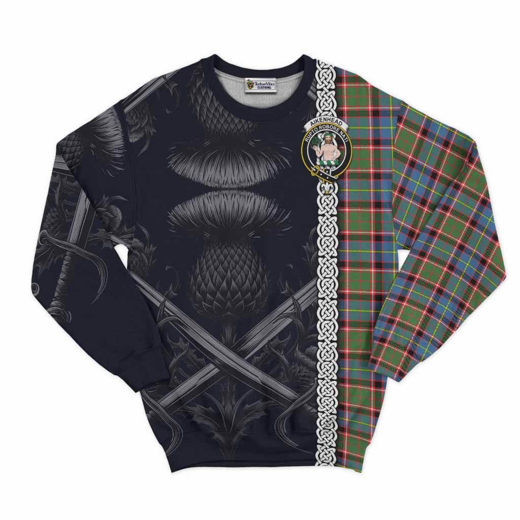 Aikenhead Tartan Sweatshirt with Family Crest Cross Sword Thistle Celtic Vibes Unisex - Tartan Vibes Clothing