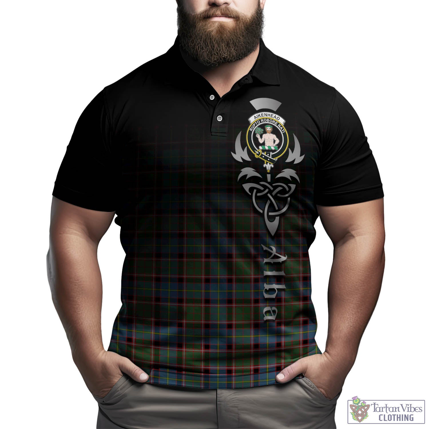 Tartan Vibes Clothing Aikenhead Tartan Polo Shirt Featuring Alba Gu Brath Family Crest Celtic Inspired