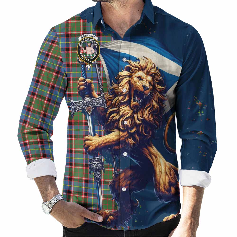 Aikenhead Tartan Family Crest Long Sleeve Button Shirt with Scottish Majestic Lion Men's Shirt S - Tartan Vibes Clothing