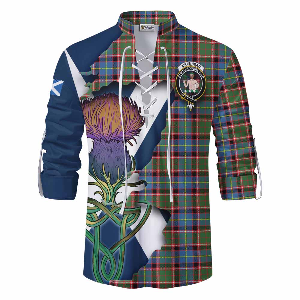 Tartan Vibes Clothing Aikenhead Tartan Family Crest Ghillie Kilt Shirt Scottish Thistle Celtic Inspired