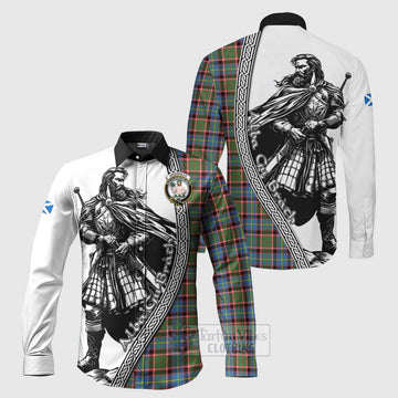 Aikenhead Tartan Clan Crest Long Sleeve Button Shirt with Highlander Warrior Celtic Style Men's Shirt S - Tartan Vibes Clothing