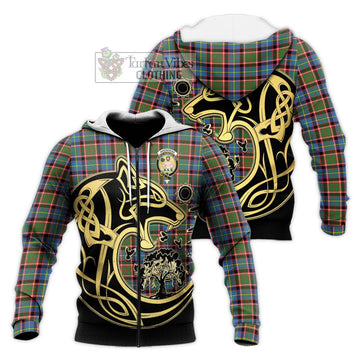 Aikenhead Tartan Knitted Hoodie with Family Crest Celtic Wolf Style Unisex Knitted Zip Hoodie - Tartan Vibes Clothing