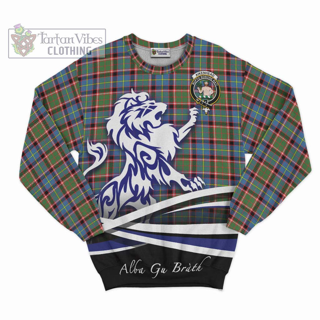 Aikenhead Tartan Sweatshirt with Alba Gu Brath Regal Lion Emblem - Tartanvibesclothing Shop