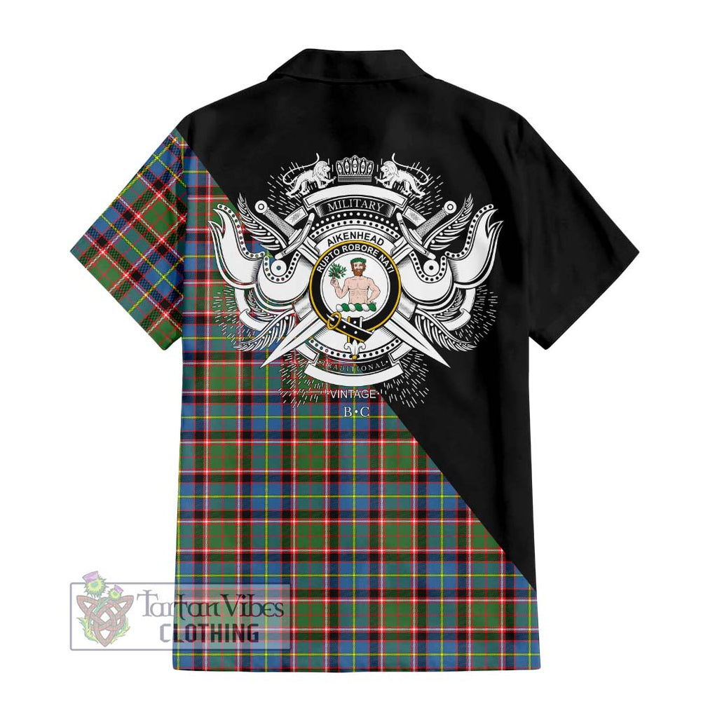 Aikenhead Tartan Hawaiian Shirt with Family Crest and Military Logo Style - Tartan Vibes Clothing