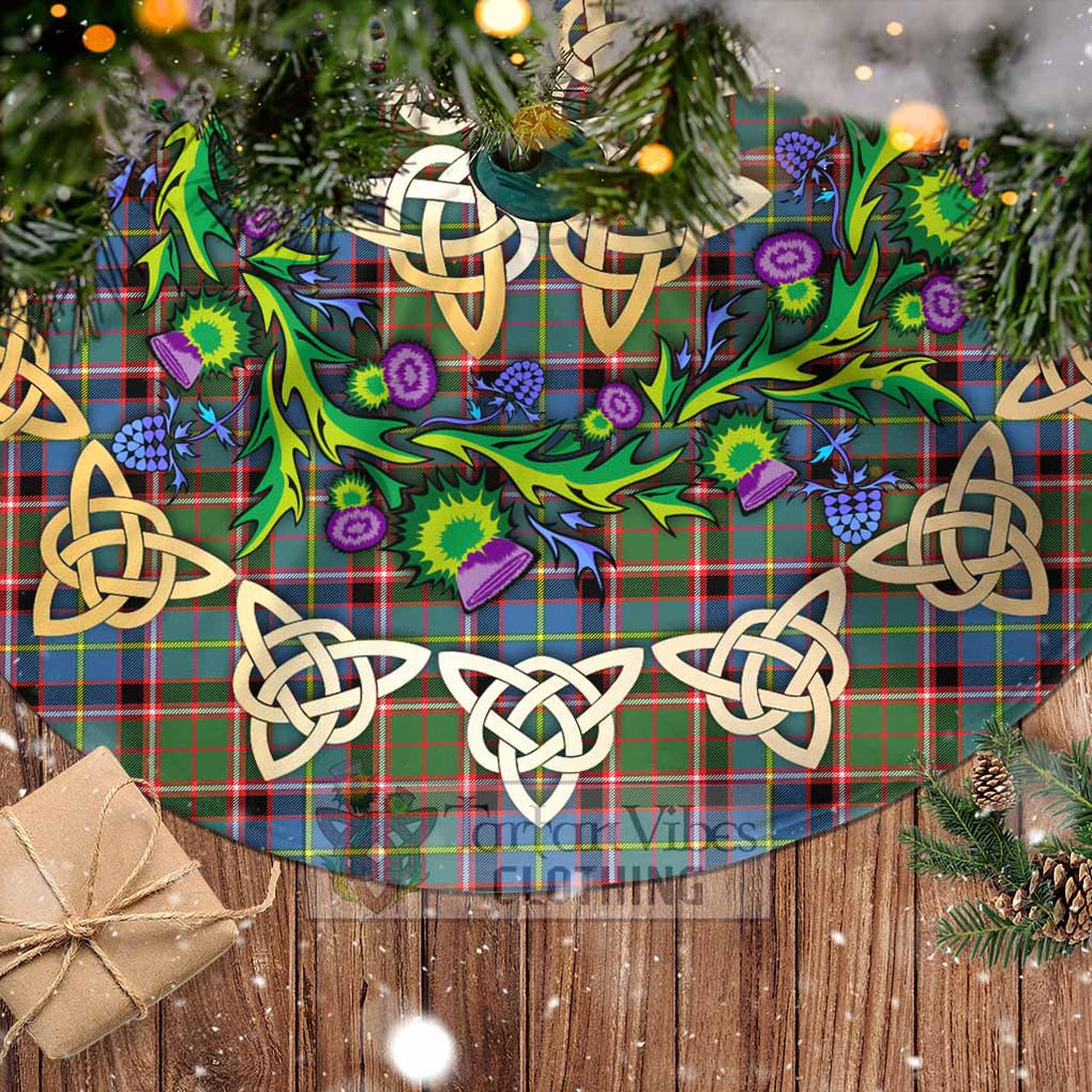 Tartan Vibes Clothing Aikenhead Tartan Christmas Tree Skirt with Thistle Celtic Knot Style