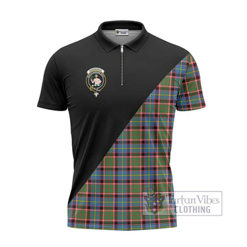 Aikenhead Tartan Zipper Polo Shirt with Family Crest and Military Logo Style - Tartan Vibes Clothing