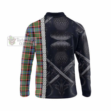 Aikenhead Tartan Long Sleeve Polo Shirt with Family Crest Cross Sword Thistle Celtic Vibes - Tartan Vibes Clothing