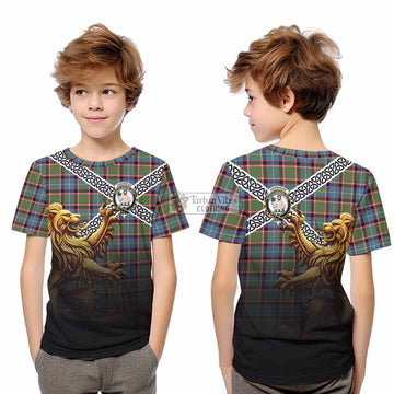 Aikenhead Crest Tartan Kid T-Shirt with Golden Lion Emblem Celtic Style - Tartan Vibes Clothing