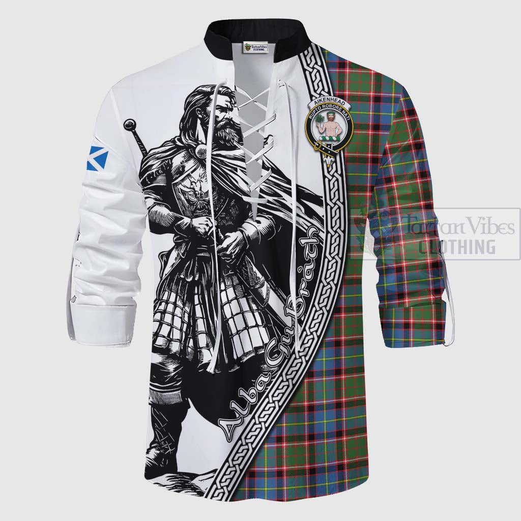 Aikenhead Tartan Clan Crest Ghillie Kilt Shirt with Highlander Warrior Celtic Style - Tartan Vibes Clothing