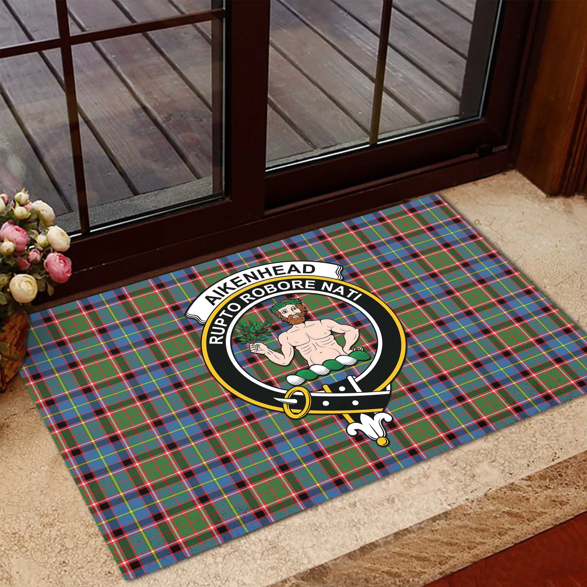 Aikenhead Tartan Door Mat with Family Crest - Tartanvibesclothing