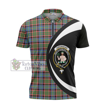 Aikenhead Tartan Zipper Polo Shirt with Family Crest Circle Style - Tartan Vibes Clothing