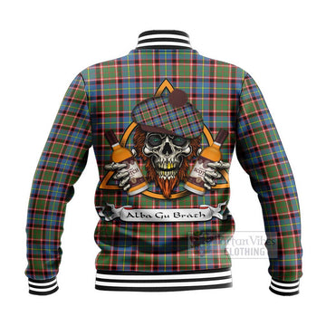 Aikenhead Tartan Baseball Jacket with Family Crest and Bearded Skull Holding Bottles of Whiskey - Tartan Vibes Clothing