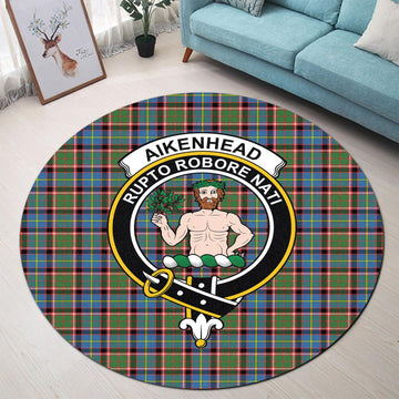 Aikenhead Tartan Round Rug with Family Crest - Tartanvibesclothing