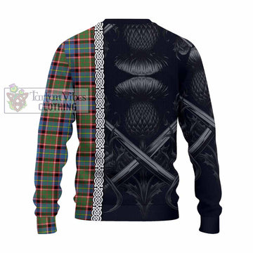 Aikenhead Tartan Knitted Sweater with Family Crest Cross Sword Thistle Celtic Vibes - Tartan Vibes Clothing