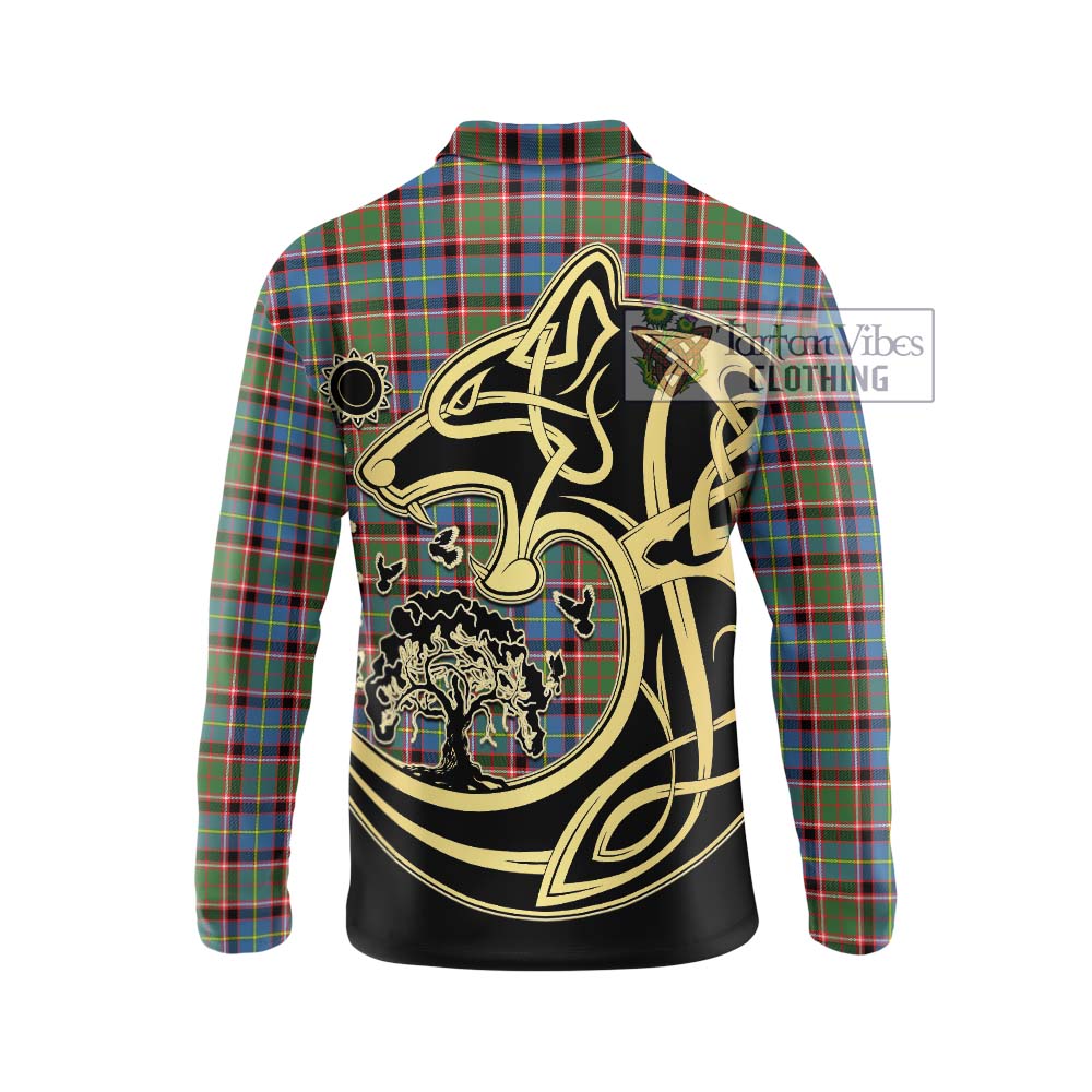 Aikenhead Tartan Long Sleeve Polo Shirt with Family Crest Celtic Wolf Style - Tartan Vibes Clothing