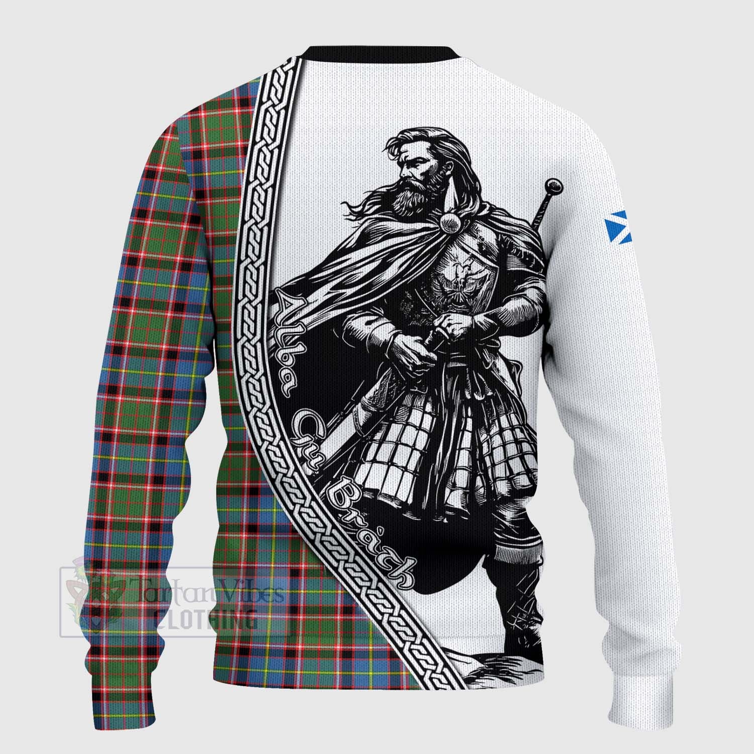 Aikenhead Tartan Clan Crest Knitted Sweater with Highlander Warrior Celtic Style - Tartan Vibes Clothing
