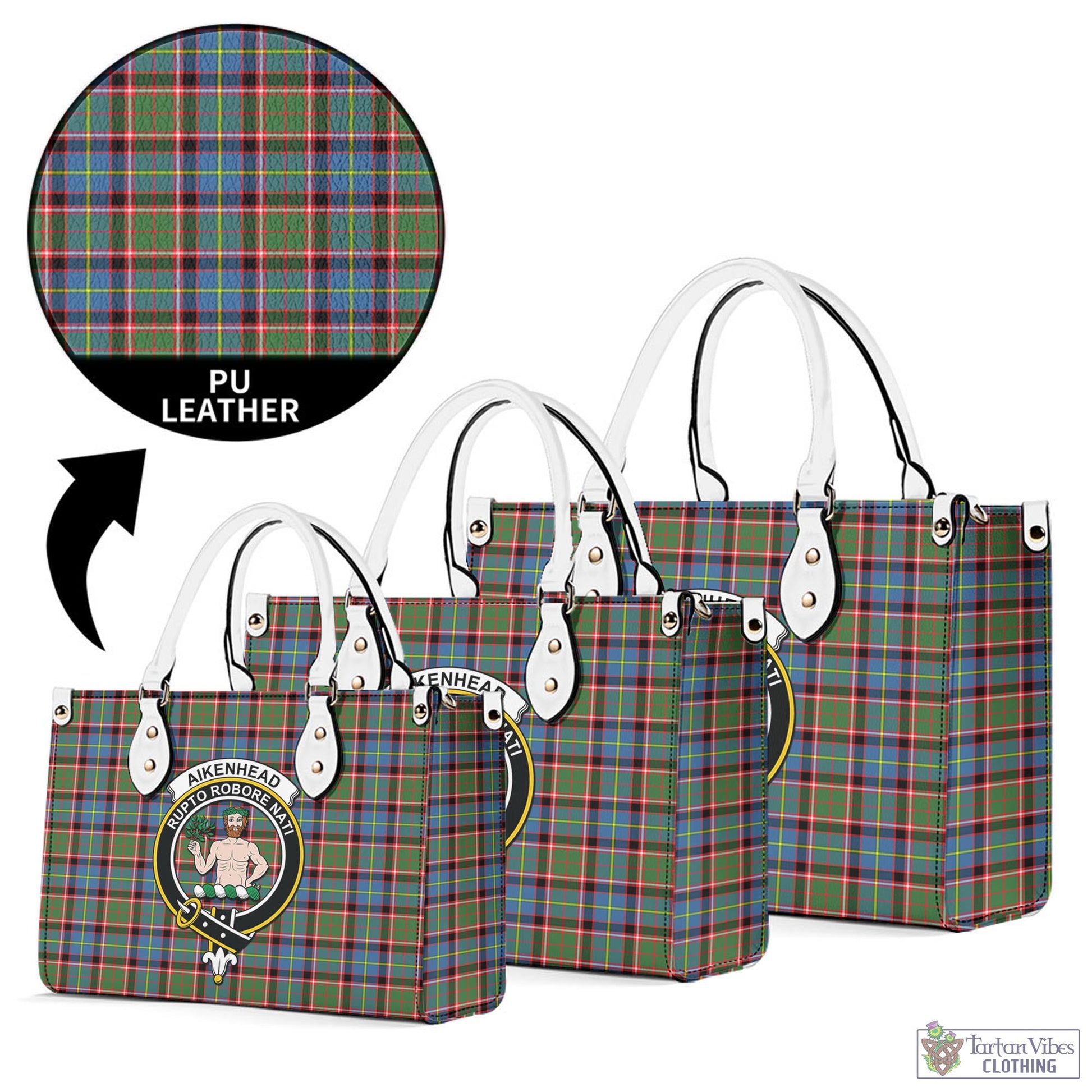 Tartan Vibes Clothing Aikenhead Tartan Luxury Leather Handbags with Family Crest