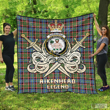 Aikenhead Tartan Quilt with Clan Crest and the Golden Sword of Courageous Legacy - Tartan Vibes Clothing