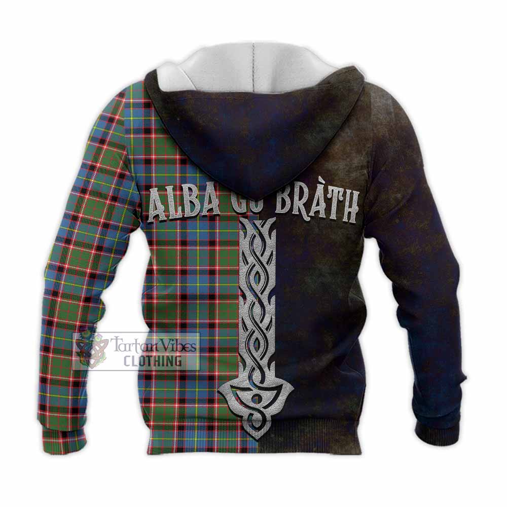 Tartan Vibes Clothing Aikenhead Tartan Family Crest Knitted Hoodie Alba Gu Brath Be Brave Lion Ancient Style