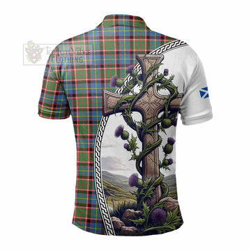 Aikenhead Tartan Polo Shirt with Family Crest and St. Andrew's Cross Accented by Thistle Vines - Tartan Vibes Clothing