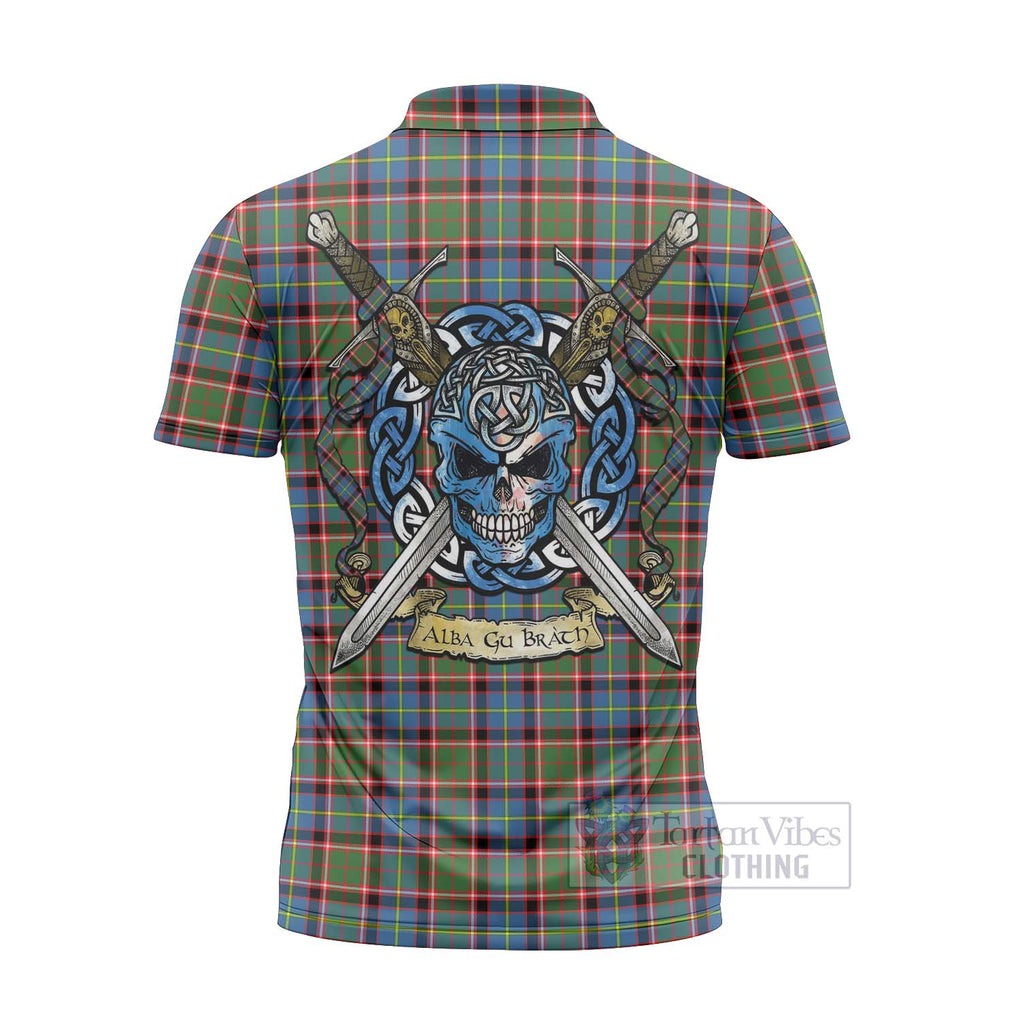 Aikenhead Tartan Zipper Polo Shirt with Family Crest Celtic Skull Style - Tartan Vibes Clothing