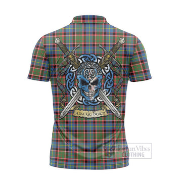 Aikenhead Tartan Zipper Polo Shirt with Family Crest Celtic Skull Style - Tartan Vibes Clothing