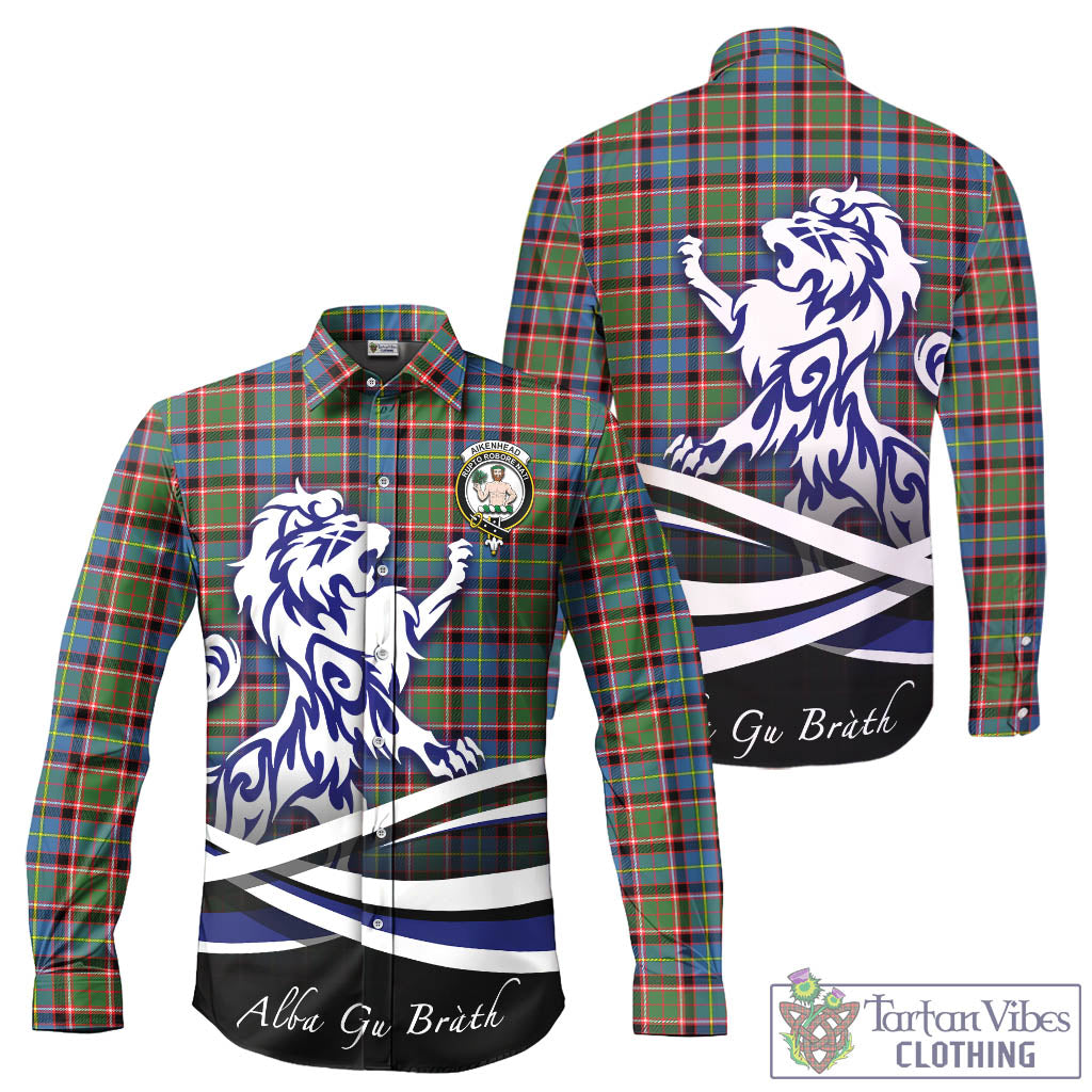 Aikenhead Tartan Long Sleeve Button Up Shirt with Alba Gu Brath Regal Lion Emblem - Tartan Vibes Clothing