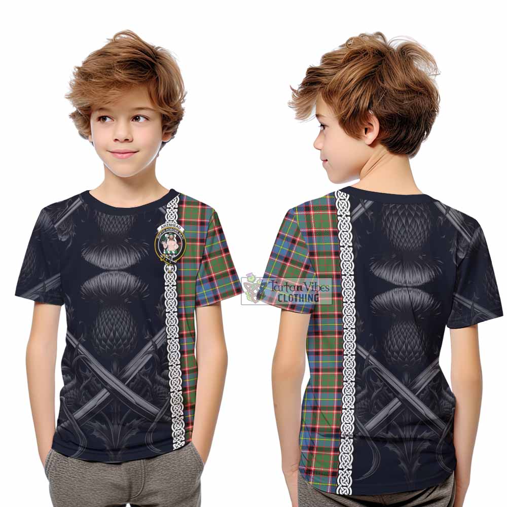 Aikenhead Tartan Kid T-Shirt with Family Crest Cross Sword Thistle Celtic Vibes - Tartan Vibes Clothing