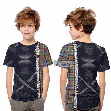 Aikenhead Tartan Kid T-Shirt with Family Crest Cross Sword Thistle Celtic Vibes - Tartan Vibes Clothing