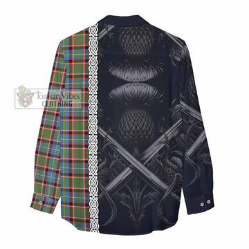 Aikenhead Tartan Women's Casual Shirt with Family Crest Cross Sword Thistle Celtic Vibes - Tartan Vibes Clothing
