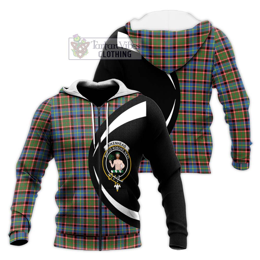 Aikenhead Tartan Knitted Hoodie with Family Crest Circle Style Unisex Knitted Zip Hoodie - Tartan Vibes Clothing
