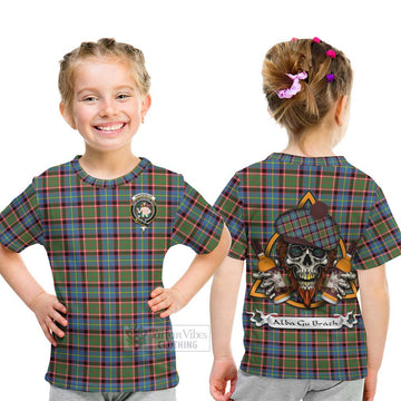 Aikenhead Tartan Kid T-Shirt with Family Crest and Bearded Skull Holding Bottles of Whiskey - Tartan Vibes Clothing