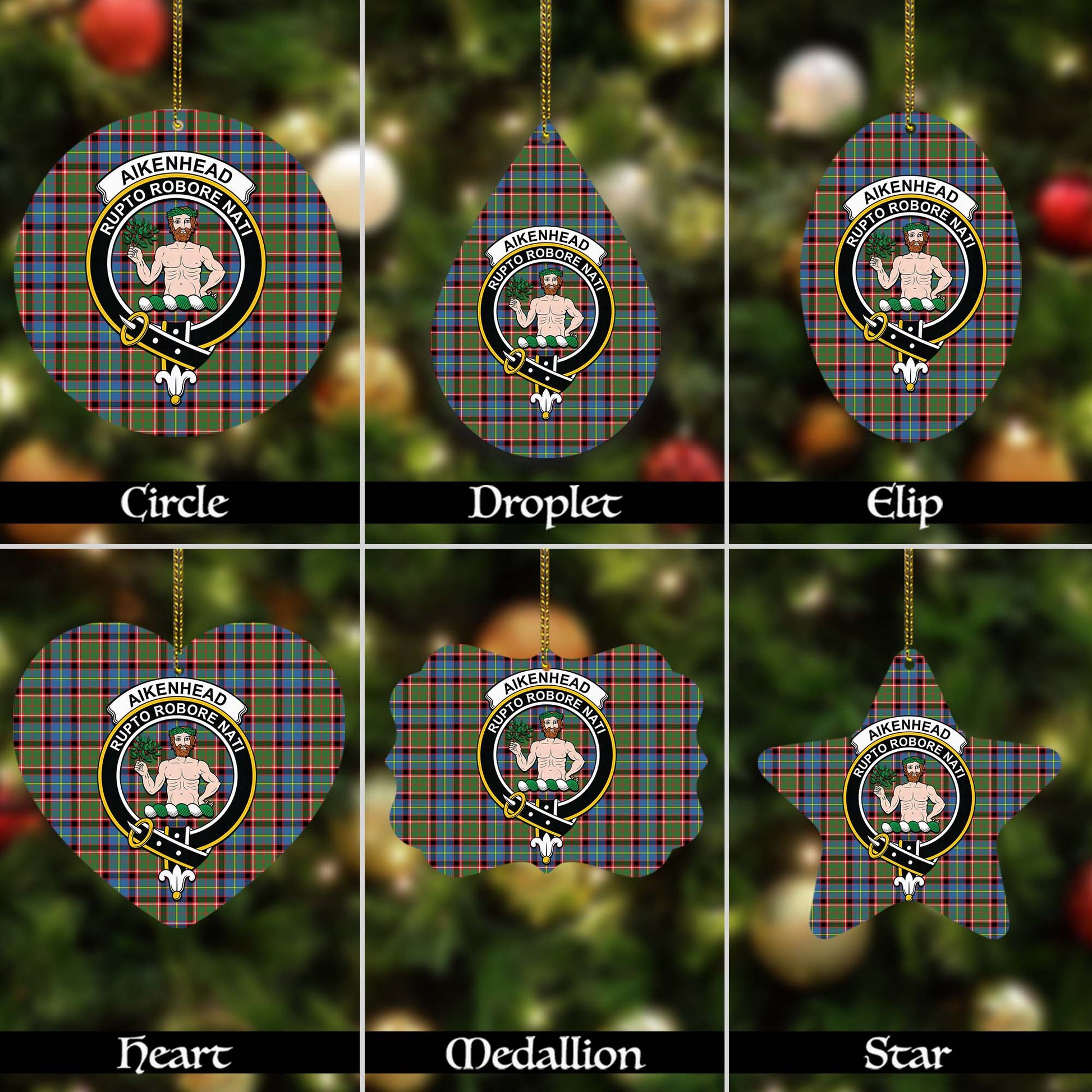 Aikenhead Tartan Christmas Ornaments with Family Crest - Tartanvibesclothing