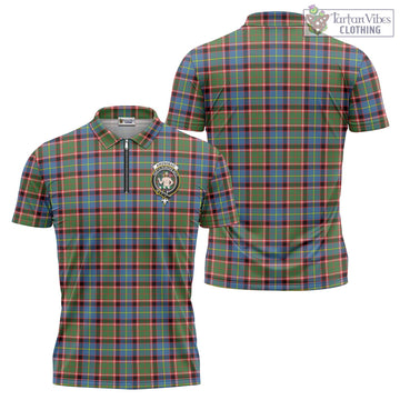 Tartan Vibes Clothing Aikenhead Tartan Zipper Polo Shirt with Family Crest
