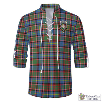Tartan Vibes Clothing Aikenhead Tartan Men's Scottish Traditional Jacobite Ghillie Kilt Shirt with Family Crest